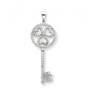 CZ and Silver Key Pendant