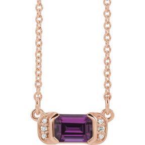 14K Rose Gold Amethyst Diamond Bar Necklace