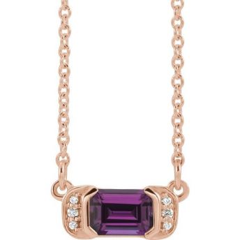 14K Rose Gold Amethyst Diamond Bar Necklace