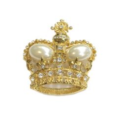Pearl & Crystal Crown Brooch Pin
