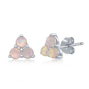 Triple White Opal Cluster Stud Earrings