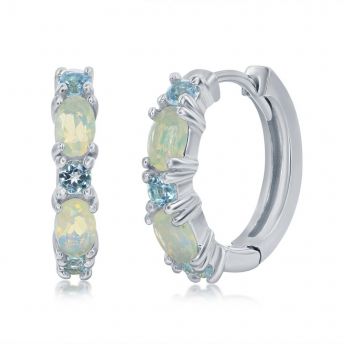 Opal & London Blue Topaz Hoop Earrings