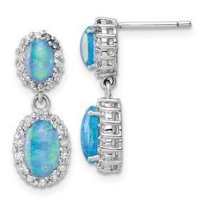 Imitation Blue Opal and CZ Post Dangle Earring