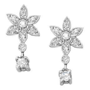 Diamond Flower with Dangle Earrings