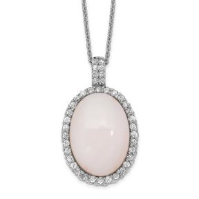 Pink Peruvian Opal and White CZ Necklace
