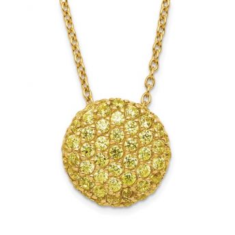 Yellow CZ Pave Disk Pendant Necklace
