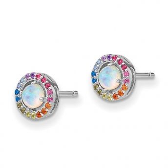 Opal and Colorful CZ Round Post Earrings
