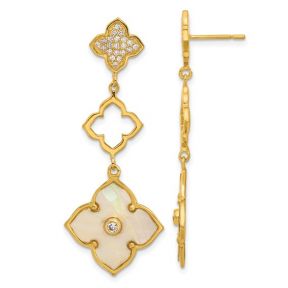 MOP and CZ Floral  Earrings