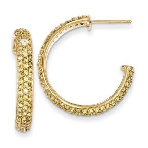 Yellow And Clear CZ Half Hoop Post Earrings