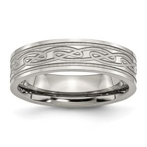 Stainless Steel Brushed Celtic Laser Etched Flat Band