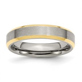 Stainless Steel Brushed and Polished Yellow IP-plated  Beveled Edge Band