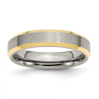 Stainless Steel Brushed and Polished Yellow IP-plated  Beveled Edge Band