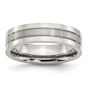 Stainless Steel Polished with Satin Center Grooved Band