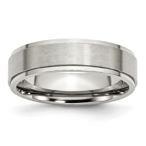 Stainless Steel Polished with Brushed Center  Ridged Edge Band