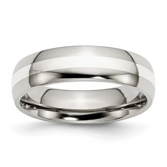 Stainless Steel with Sterling Silver Inlay Polished Band