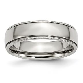 Stainless Steel Polished Grooved and Beaded Band