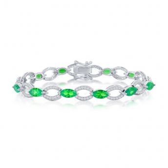 Marquise & Oval Linked Bracelet - Emerald CZ