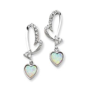 Opal & CZ Heart Dangled Earrings