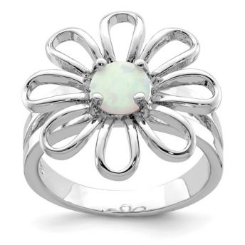 Silver Opal Flower Ring