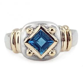 Blue Topaz Silver and 14K Gold Ring