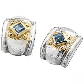 Blue Topaz Sterling Silver  and 14K Gold Earrings