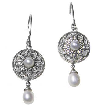 Pearl & Diamonds Dangle Earrings