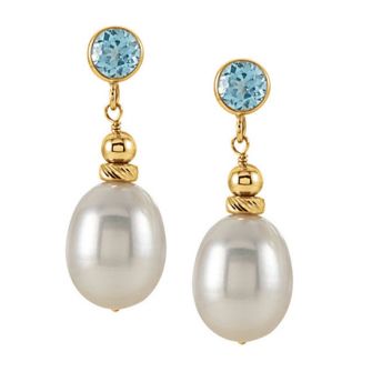 Freshwater Pearl & Swiss Blue Topaz Earrings