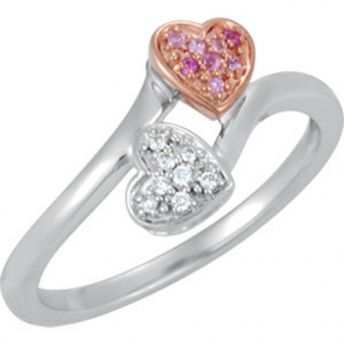 Genuine Pink Sapphire & Diamond Heart Ring