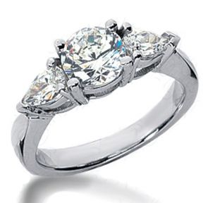 3-Stone Round and Pear-Cut Diamonds Ring 1.60 Carat