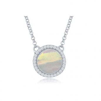 Round MOP with CZ Border Necklace