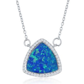 Blue Inlay Opal & CZ Necklace
