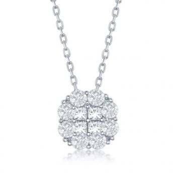 Sterling Silver Flower Design Cubic Zirconia Necklace