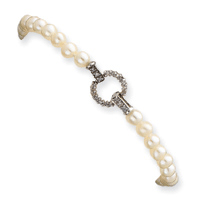 Diamond Clasp Cultured Pearl Bracelet