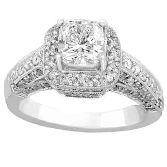 Square Halo Engagement Ring with Cushion-Cut  Center Diamond