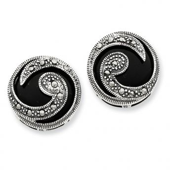 Onyx & Marcasite Silver Earrings
