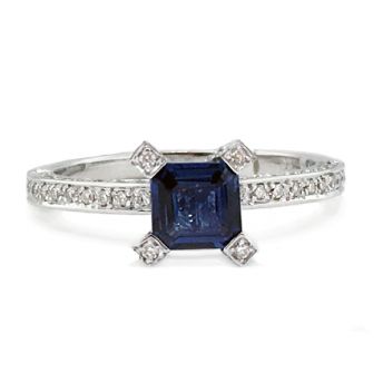 Square Sapphire and Diamonds Ring