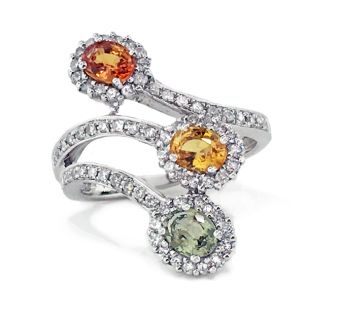 Rainbow Sapphires and Diamond Ring