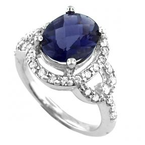 Iolite and Diamonds Ring