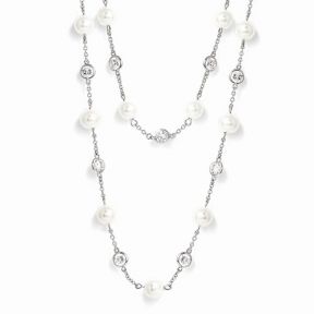 Glass Pearl and CZ Necklace