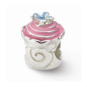 Pink Enameled Cupcake Bead