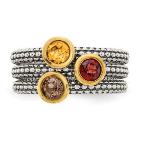 Stackable Silver and Colored Stones Ring Set