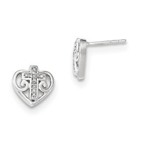 Diamond Heart with Cross Earrings